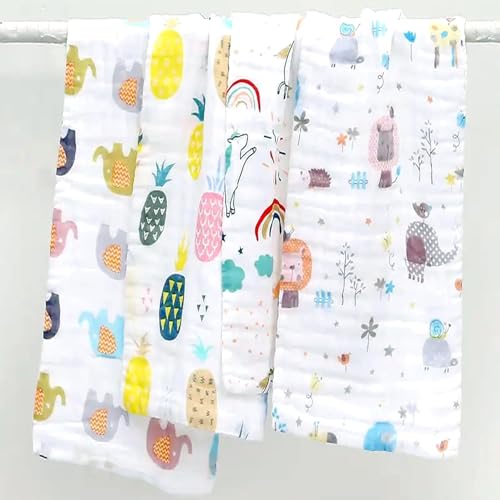 Image of Muslin Cotton Printed Bath Towel for Babies Cotton Super Soft Towels for Newborn Baby Highly Absorbent Bathing Towel,Kids Boys and Girls Size 50 x 100 cm (White Printed (Pack of 1))