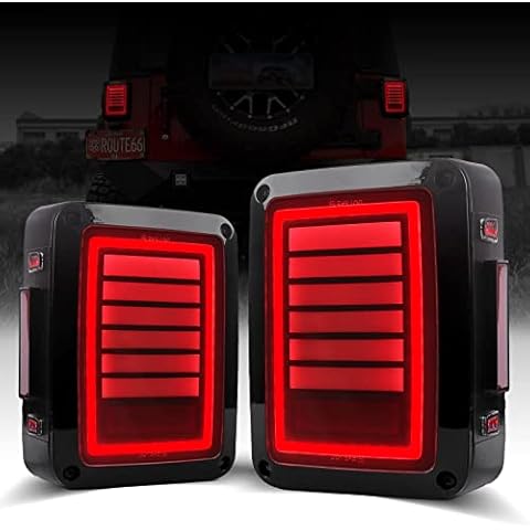 DKMGHT Rear Tail Light LED Replacement for Jeep Wrangler JK JKU [Smoke Lens] [Plug n Play] - LED Brake Light Compatible with Jeep Wrangler JK JKU Unlimited Accessories 2007-2018 Gen6 Smoke Cover