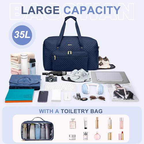 Large Travel Duffle Bag for Women: Carry On Weekender Bags for Womens with Shoe Compartment Overnight Duffel Bags with Wet Toiletry Pocket for Weekend Gym Hospital Bag for Labor and Delivery (Blue) by bagswan - Used condition - Image 3
