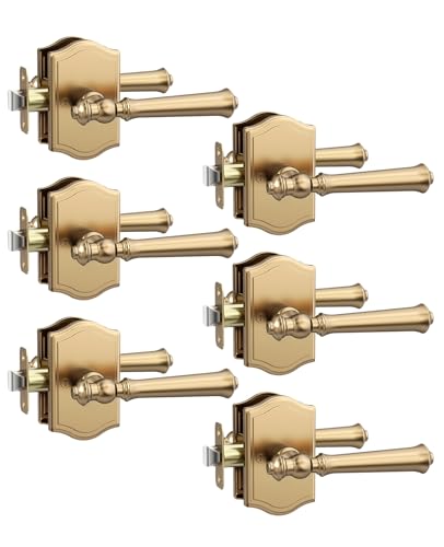 Asidrama 6 Pack Champagne Bronze Passage Door Handles Door Lever with Door Knobs Indoor for Bedroom or Bathroom Heavy Duty Door Handles Interior with Locks for Left Right Sided Doors ZR19-262