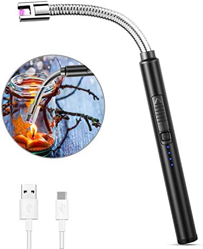 MOSUO Candle Lighter, Rechargeable Electric Arc Lighter Ignition Lighter with USB Cable, Windproof Flameless Electronic Lighters for Kitchen, Barbecue, Candles, Gas Stove, BBQ, Fireworks, (Black)