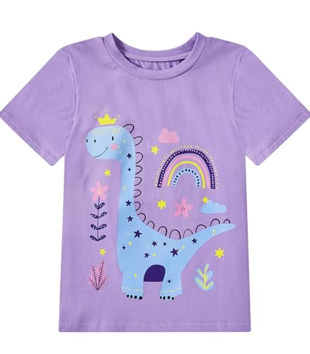 Image of Toddler Girls Clothes T-Shirt Short Sleeve Graphic Tee Cartoon Dinosaur 2-6T Girl Shirt Summer