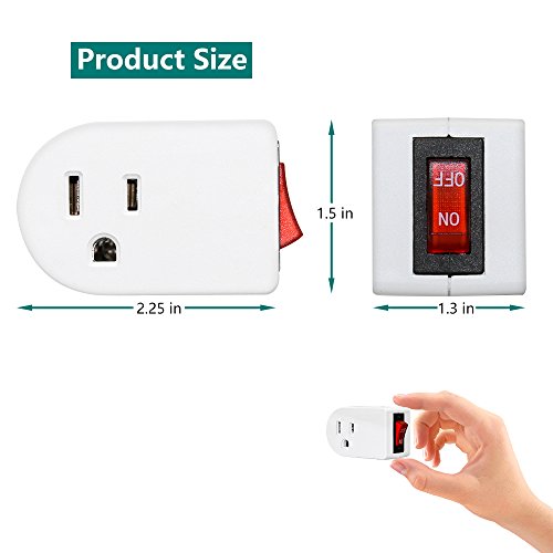 Grounded Outlet Adapter, Anko Etl Listed Wall Tap Adapter With Red Indicator On/Off Power Switch (4 Pack) #TOP4