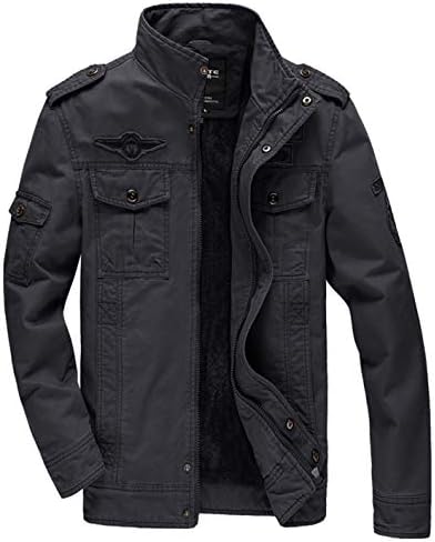KEFITEVD Men's Multi Cargo Pocket Tactical Cotton Safari Jacket Fall Casual Fleece Coat, Dark Grey, L