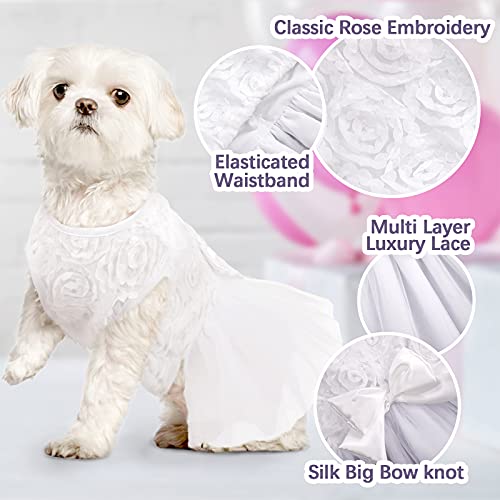 Idomik Dog Wedding Dress Puppy Bowknot Princess Skirt, Pet Bride Pure White Lace Tutu Formal Dress Flower Bubble Skirt Tulle Ruffle Sundress Vest Shirts, Birthday Party Costume For Small Dog Apparel #TOP1