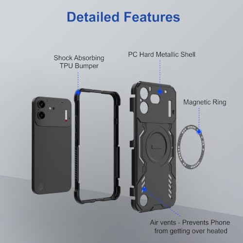 Image of Zapcase Back Case Cover for Nothing Phone (4b) | Magnetic Case with Built-in Metal Ring | Supports MagSafe Charger, Wallet & Car Mount | Shockproof Hybrid PC + TPU | Black