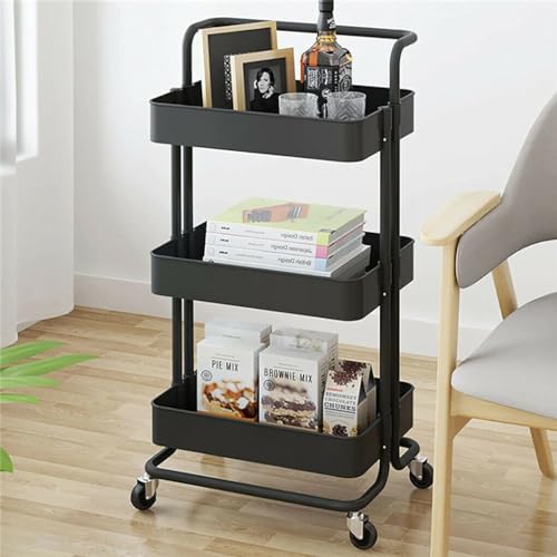 Multibao 3 Tier Rolling Trolley Cart on Wheels for Kitchen, Bathroom, Laundry, and Office (Black) - Image 5