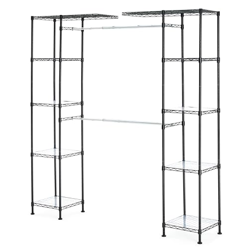 Amazon Basics Expandable Metal Hanging Closet Organizer System with Storage Shelves, Adjustable, Easy to Assemble, 57-80"L x 14"W x 72"H, Black by Amazon Basics - Image 2