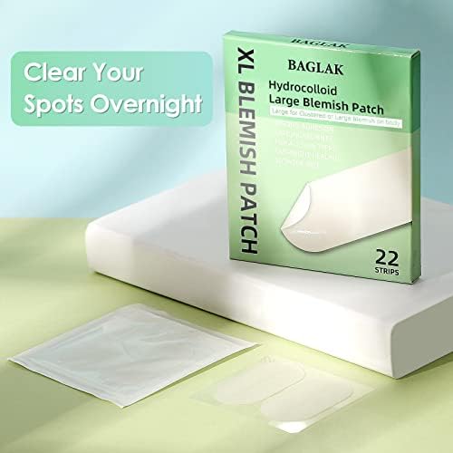 BAGLAK Large Pimple Patches - 22 Strips, XL Size, Hydrocolloid Spot Dots, Blemishes Patch - Pimple Stickers, For Face Absorbing Cover Patch - Zit Sticker Facial Skin Care