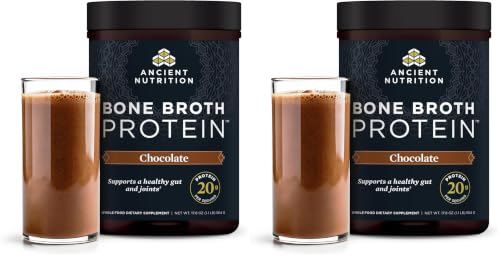Image of Ancient Nutrition Protein Powder Made from Real Bone Broth, Chocolate, 20g Protein Per Serving, 20 Serving Tub, Gluten Free Hydrolyzed Collagen Peptides Supplement, Great in Protein Shakes (Pack of 2)