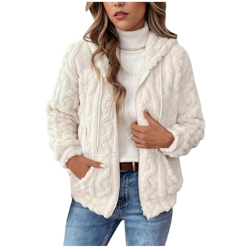Winter Fleece Hooded Jackets Womens 2025 Zipper Hoodies Casual Coats Solid Fuzzy Fluffy Sweater Outerwear with Pockets