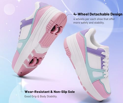 ANEFUN Buty dla chłopców i dziewczynek, wrotki, buty dziecięce z 4 rolkami, zdejmowane, komfortowe buty sportowe dla dzieci, wmp 1135, 39 EU