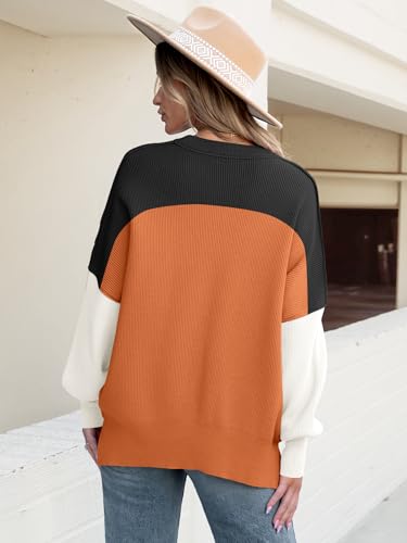 Image of ANRABESS Women Oversized Sweaters Batwing Long Sleeve 2026 Fall Outfits Crewneck Casual Knit Side Slit Fashion Pullover Top