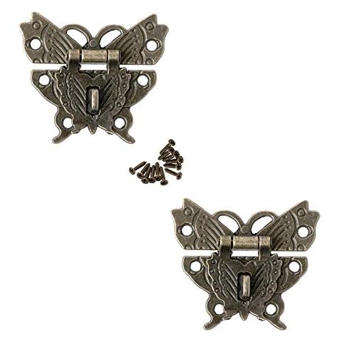 JINXM 2pcs Butterfly Shape Bronze Buckle,Vintage Design Alloy Latch Retro Butterfly Shaped Decorative Latch Hasp Pad Lock for Wooden Case Jewelry Box Cover