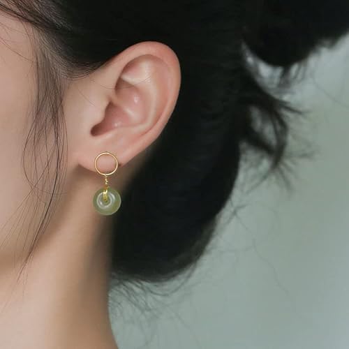 B&D Mother's Day Gifts For Wife Mom 14K Gold Filled Genuine Hetian Jade Stud Earrings Handmade Natural Bead Pendant Stud Earrings Green Bridal Jade Jewelry Birthday Christmas Women's Day Gifts For Women #TOP3
