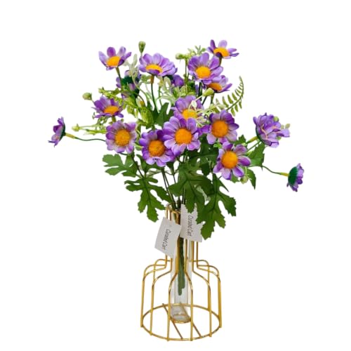 Image of CURATED CART Artificial Daisy Flowers - 1 Bunch of Small Flowers, 30 cm Tall with 10 Flower Heads per Stem - UV Resistant Plastic Plants for Indoor & Outdoor Use - Home, Garden (No Vase) (Purple)