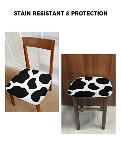 Ssevitey Stretch Chair Seat Cover-Set Of 4, Cattle Cow Spot Pattern Kitchen Chair Slipcovers Washable Removable Cushion Protector For Dining Room Party Decor-Black White Farm Animal Skin #TOP5