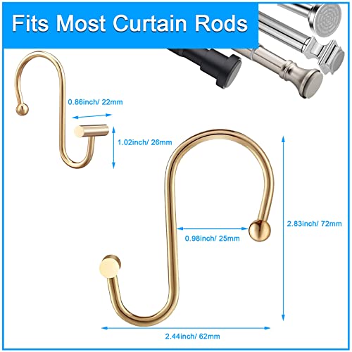 Decorative Shower Curtain Hooks Rust Proof For Bathroom, 12Pcs Premium Rust Resistant Hooks Glide Shower Ring Hang Holder T Shape Hooks For Living Room (Gold) #TOP2