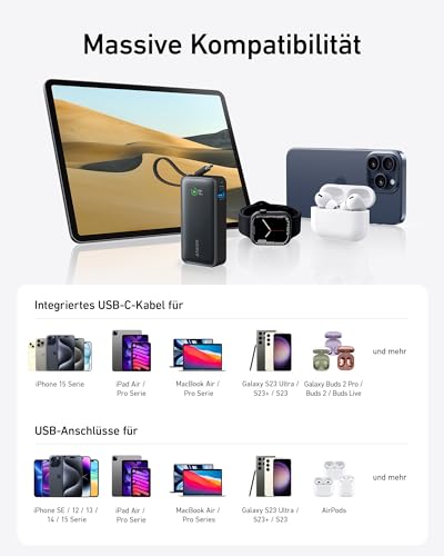 Anker Nano 10000mAh Powerbank, 30W Max, integriertes USB-C Kabel – Ansicht 6