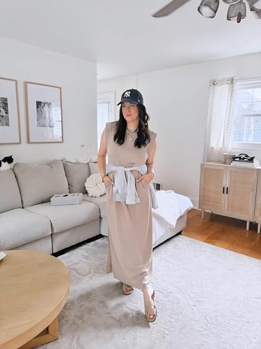 Image of GRECERELLE 2026 Women Year-Round Casual Round Neck Loose Split Wrinkle-Free Long Maxi Vacation Dress with Pockets (XXS-4XL)