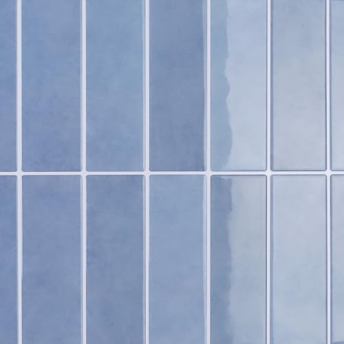 CRE8TIVE 4 Sheets Light Blue Peel and Stick Backsplash for Kitchen Straight Linear Peel and Stick Tile Stick on Backsplash for Bathroom Waterproof Back Splashes for Laundry Room Shower Walls 12"x12"