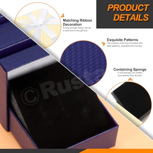 Rustark 17Pcs 7.5x7.5x3cm / 3x3x1 Inch Dark Blue Cardboard Jewelry Gift Boxes with Stain Ribbon and Scissor - Image 4