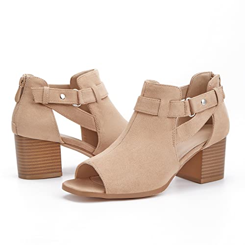 LAICIGO Womens Peep Toe Heels Chunky Heel Booties Open Toe Booty Cutout Dress Shoes with Back Zipper2