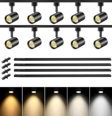 VANoopee 5-Color 10-Light LED Track Lighting Kit with 13FT H Type Track Lighting Rail, LED Track Light Heads Dimmable Modern Kitchen Track Lighting Fixtures Ceiling Spotlight, CRI90+ 10W 800lm Black