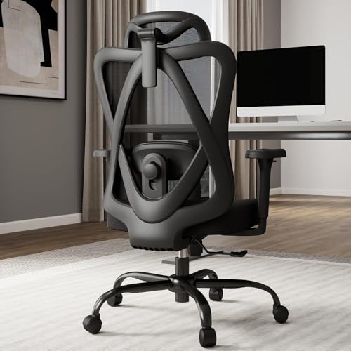 Image of Ergonomic Office Chair with Adjustable Lumbar Support, High Back Mesh Computer Desk Chairs with Armrest and 3D Headrest, 360 Swivel Wheels and Rocking Function, for Home, Office, Black