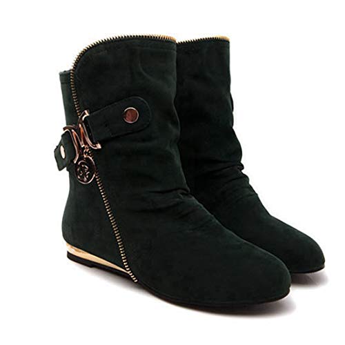 VOKLIN Women's Winter Metallic Slouch Ankle Boots Suede Quilted Zipper Flat Dressy Booties Dressy Short Boot2