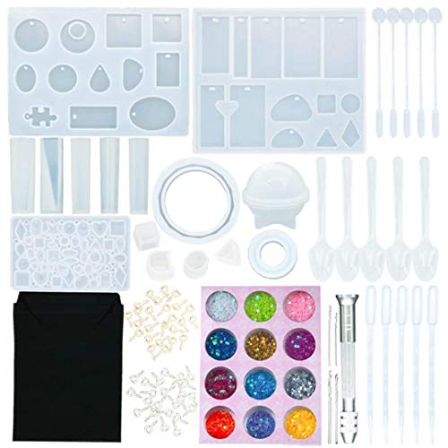 Alicorn 115 Pieces Epoxy Resin Casting Molds Silicone for Jewelry Pendant Necklace Key Chain Bracelet Sphere Sequin Starter Beginner kit DIY Craft Mould