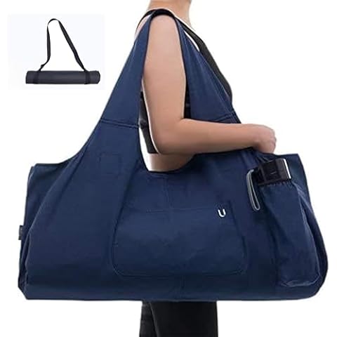 Uhawi Yoga Mat Bag Large Yoga Mat Tote Sling Carrier with 4 PocketsFits All Size Mats With Multi-Functional Storage Pockets Light And Durable(With Yoga Mat Carrying Strap) (Dark blue) Cover