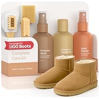 Suede & Sheepskin Cleaning Kit Compatible with UGG Footwear - Gentle Cleaner and Conditioner, Protector Spray, Odor Remover, Suede Stain Nap Eraser, Dual Brush Set - For UGG Shoes, Boots