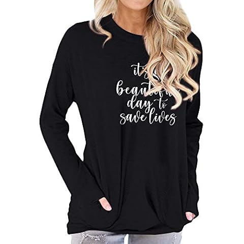 REOGA Womens Its A Beautiful Day To Save Lives Shirt Pocket Tunic Tops Long Sleeve Graphic Sweatshirt Black Cover