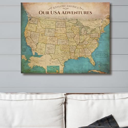 Image of DECORARTS - Antique Vintage USA Map Canvas Wall Art, Old United States Maps for Wall, Hand-Stretched Giclee Print, Living Room Bedroom Office Home Decor, Ready to Hang, Handcrafted in USA, 20x16''