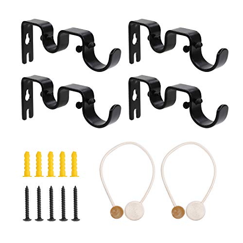 OffKits 4Pcs Thickened Double Curtain Rod Brackets Curtain Rod Holders Set with 2pcs Magnetic Curtain Buckle,Adjustable Curtain Rod Holders Hardware for Window, Bedroom, Home Curtain rods,Drapery Rod