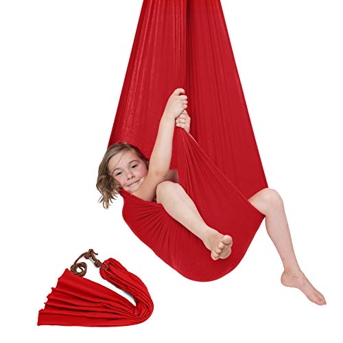 Moracle Hamaca para Niños Swing de Terapia hasta 100 KG Columpio Interior para Niños de Más de 3 años Hamaca de Yoga Aérea Ajustable Columpios Infantiles (Rojo)