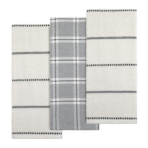 Izod - Kitchen Towels, 100% Soft & Highly Absorbent Recycled Cotton Towels, 3 Piece Kitchen Linens Set (Oxford Collection, Black)
