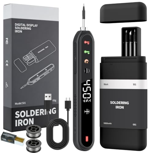 Cordless Soldering Iron Kit, 8s Fast Heat-Up, 1600mAh Rechargeable Battery, Type-C Charging,…