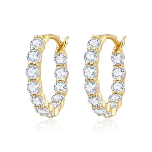 14K Gold-plated Cubic Zirconia Women's Earrings | Elegant Cubic Zirconia Gemstone Earrings with Inner Buttons