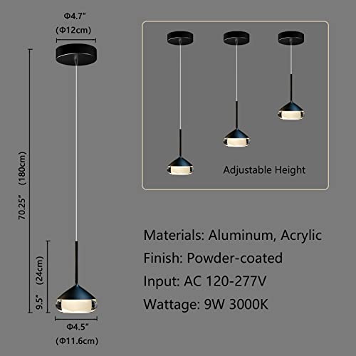 Ilucezzo Modern Pendant Light, Black Pendant Light Led Dimmable, Hanging Lights For Kitchen Bedroom Living Room Restaurant Mini Bar Lighting Cord Adjustable Cri90 9W 3000K (1 Pack) #TOP4