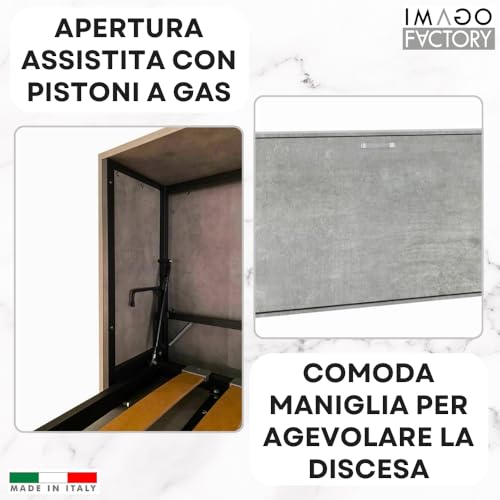 Imago Factory Kendo Singolo - Mobile Letto A Scomparsa Singolo (L.200 P.106 H.97) Letto A Scomparsa Orizzontale 100% Made In Italy, Letti A Scomparsa (Materasso Non Compreso, Cemento) - 6