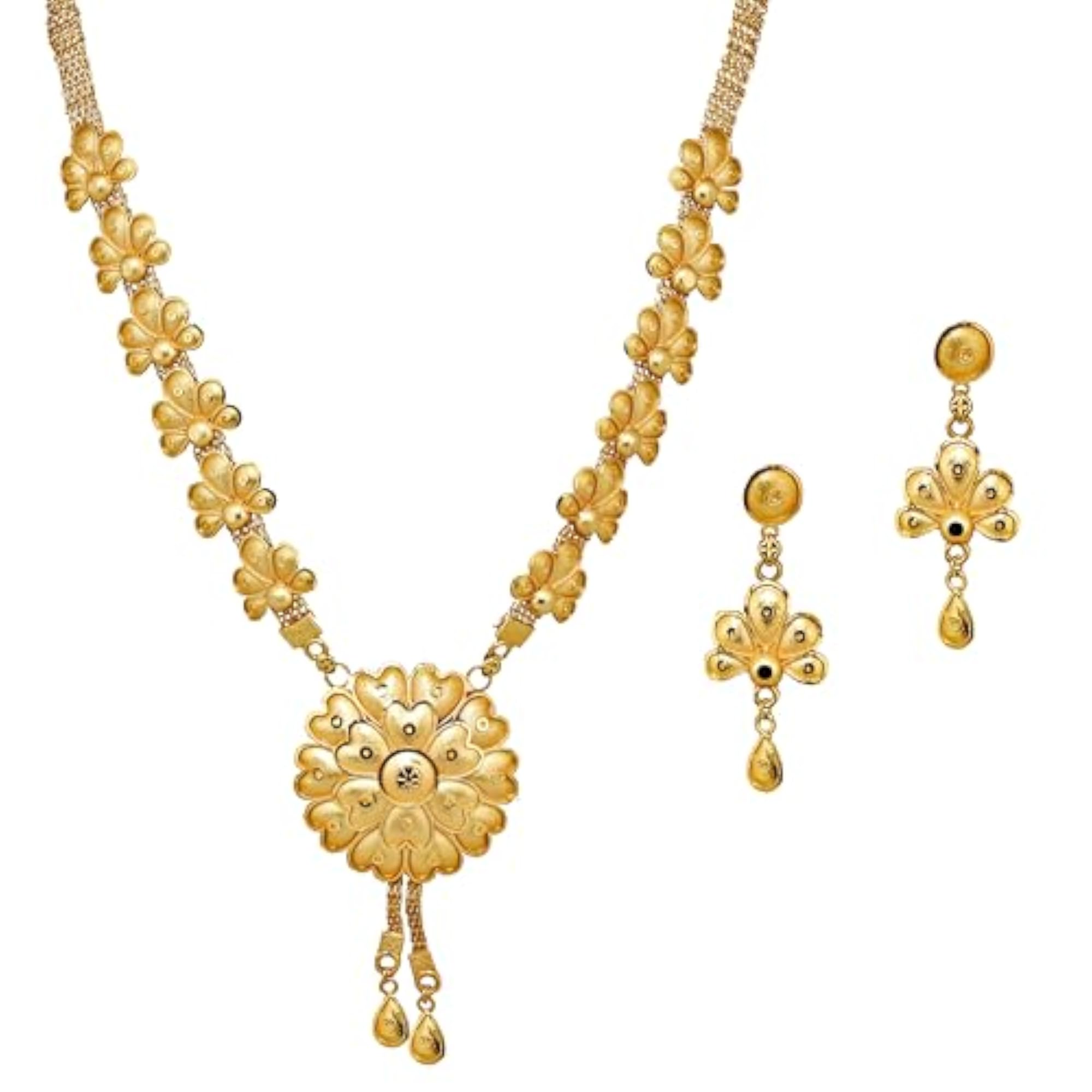 Women's Gold Plated Floral Design Locket Necklace & Earrings Set