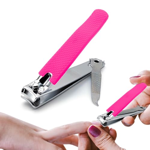 Nagelknipser 8,2 cm – Edelstahl mit rutschfestem farbigem Gummigriff – robuste und scharfe Nagelzange für Männer und Frauen – Nagel-Clipper (Fuchsia) Nagelknipser 8,2 cm – Edelstahl mit rutschfestem farbigem Gummigriff – robuste und scharfe Nagelzange für Männer und Frauen – Nagel-Clipper (Fuchsia)