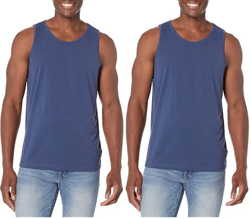 Image of Amazon Essentials Men's Regular-Fit Sleeveless Tank Tops, Blue Heather, X-Large (Pack of 2)