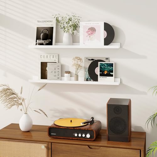 Dreamland Picture Ledge Shelf for Wall, Floating Shelves Set of 2, 36 Inch Long Floating Shelves with Lip for Living Room, Bedroom, Bathroom, Kitchen, White - Thumbnail 3