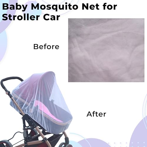 Image of Bembika Baby Stroller Mosquito Net for Pram, Carry Cot & Bassinet Universal Breathable Mesh Insect Protection Cover for Babies Elastic Fit Lightweight Foldable Baby Safety Net (White)
