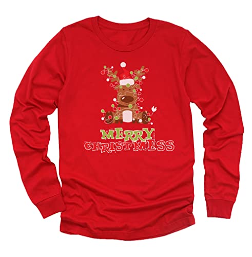 Tstars Merry Chirstmess Cute Reindeer Xmas Lights Toddler Kids Long Sleeve T-Shirt