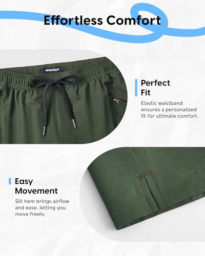 maamgic Mens Swim Trunks 9" Unlined Quick Dry Board Shorts with Zipper Pockets, 4-Way Stretch Bathing Suits for Beach, Vacation, Cruise，Military Green XX-Large — view 4