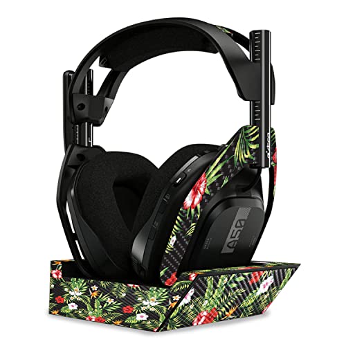 Image of MightySkins Carbon Fiber Skin Compatible with Astro A50 Wireless Headphones + Base Station (Gen 4) - Dark Hibiscus | Protective, Durable Textured Carbon Fiber Finish | Easy to Apply | Made in The USA